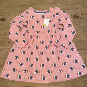 NWT Mini Boden Pink Rainbow Hedgehog Long-Sleeve Kids Dress